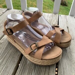 AETREX Leather Paula Arch Support Platform Sandals Espadrille W's EU 40 US 9-9.5